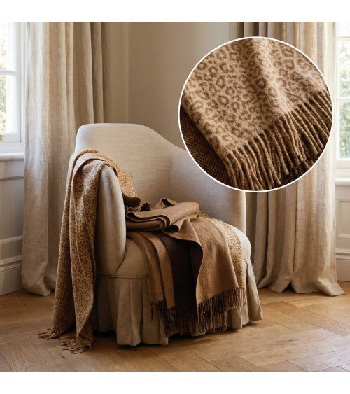 Plaid LEOPARD Natural - Coperta divano in lana, Copriletto Bronte by Moon plaid per divano in lana coperta morbida letto matr...
