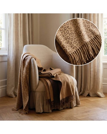 Plaid LEOPARD Natural - Coperta divano in lana, Copriletto Bronte by Moon plaid per divano in lana coperta morbida letto matr...