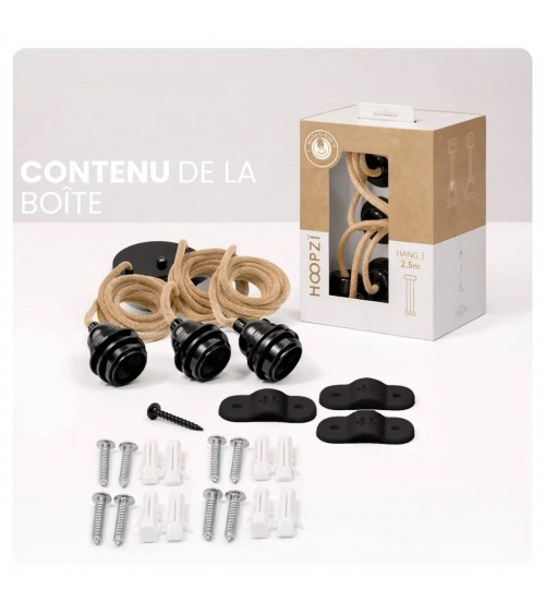 HANG-3 Corda - Lampada a sospensione 3 luci, lampada da soffitto Hoopzi