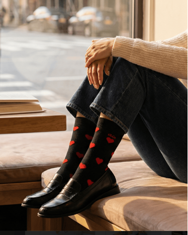 Coeurs - Chaussettes fantaisie en coton bio - Noir Alfredo Gonzales jolies pour femme originales pour homme chausset rigolote...