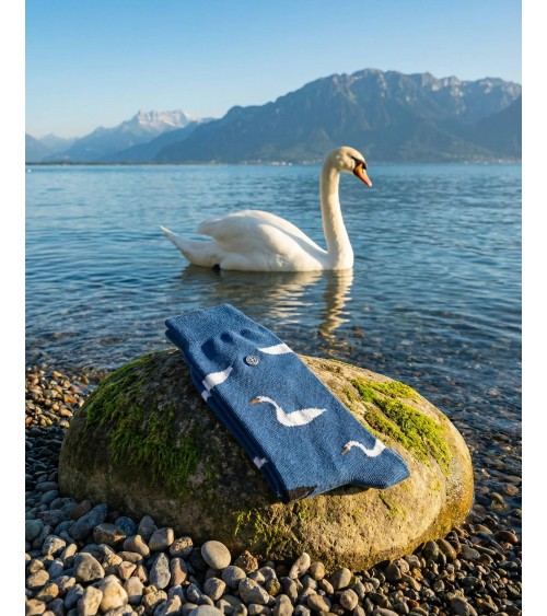 Swan Lake - Fun Cotton Socks - Blue