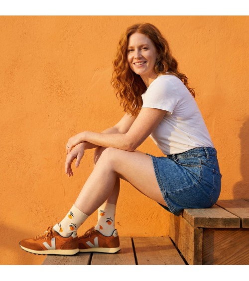 Tangerine - Fun Organic Cotton Socks - Off White