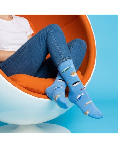 Poissons - Chaussettes fantaisie en coton - Bleu clair Alfredo Gonzales jolies pour femme originales pour homme chausset rigo...