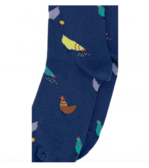 Chickens - Fun Cotton Socks - Navy Blue