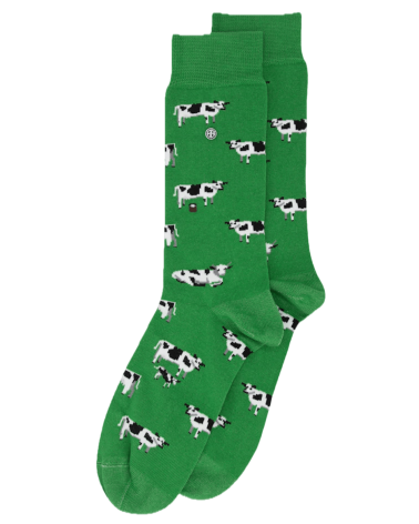 Vaches - Chaussettes fantaisie en coton - Vert Alfredo Gonzales jolies pour femme originales pour homme chausset rigolotes dr...