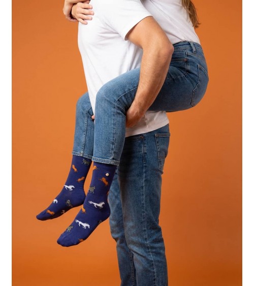 Horses - Fun Cotton Socks -  Blue