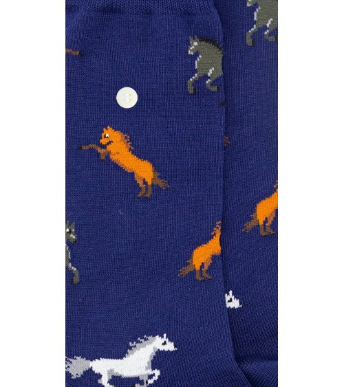 Chevaux - Chaussettes fantaisie en coton - Bleu