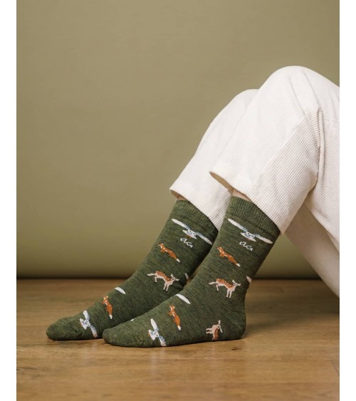 Forest Animals - Merino Wool Socks - Army Green