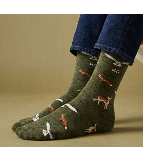Waldtiere - Lustige Merino Socken - Army Grün Alfredo Gonzales socke kuschelsocken für damen lustig herren farbige coole socken