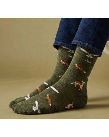 Waldtiere - Lustige Merino Socken - Army Grün Alfredo Gonzales socke kuschelsocken für damen lustig herren farbige coole socken