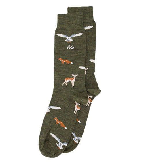 Forest Animals - Merino Wool Socks - Army Green