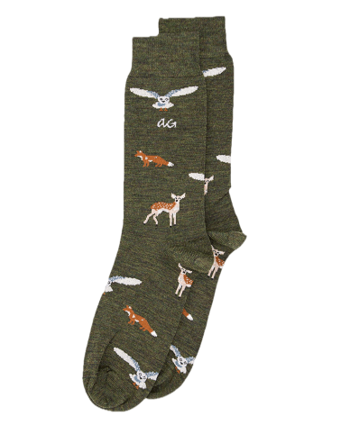 Animaux de la Forêt - Chaussettes en laine mérinos - Vert Army Alfredo Gonzales jolies pour femme originales pour homme chaus...