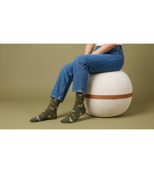 Animaux de la Forêt - Chaussettes en laine mérinos - Vert Army Alfredo Gonzales jolies pour femme originales pour homme chaus...
