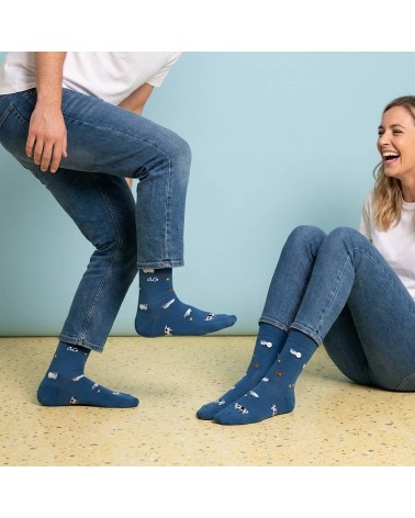 Animaux de la Ferme - Chaussettes fantaisie en coton - Bleu Alfredo Gonzales jolies pour femme originales pour homme chausset...