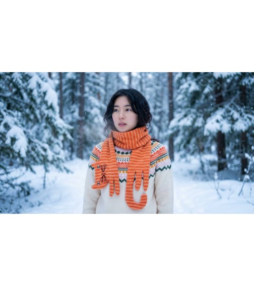 rote Katze Wollschal - Origineller Schal aus Wolle Donna Wilson Damen Winter Winterschal Herrenschal woll schal mit fransen S...