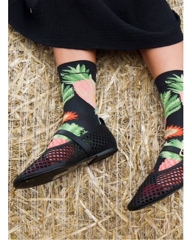 Ananas Faux Noir - Chaussettes en coton égyptien Bonne Maison jolies pour femme originales pour homme chausset rigolotes drol...