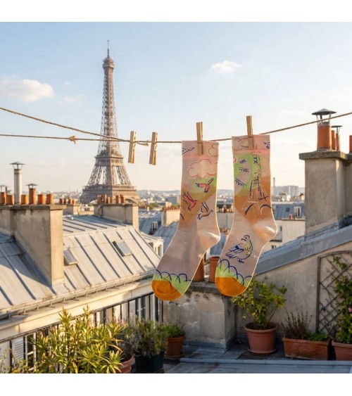 Paris - La Tour Eiffel - Chaussettes en coton égyptien Bonne Maison jolies pour femme originales pour homme chausset rigolote...