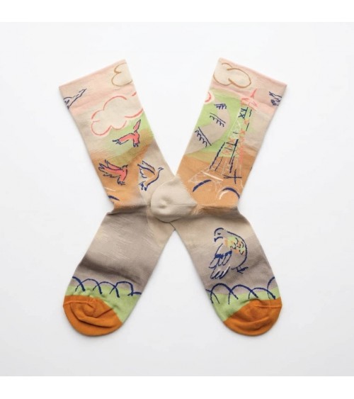 Paris - La Tour Eiffel - Chaussettes en coton égyptien Bonne Maison jolies pour femme originales pour homme chausset rigolote...
