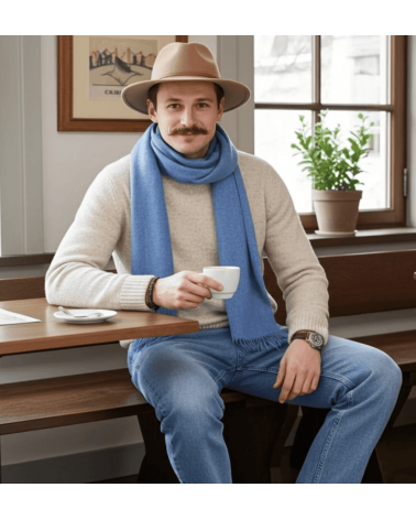 PLAIN Marine Blue - écharpe bleue en laine merinos Bronte by Moon luxe pour femme homme Suisse Kitatori