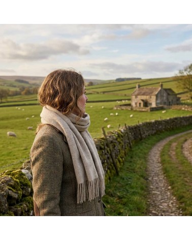 PLAIN Beige - echarpe unie en laine merinos Bronte by Moon luxe pour femme homme Suisse Kitatori