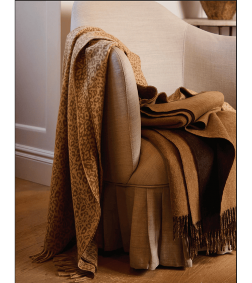 Plaid Double Face Camel / Chocolat - Couverture en laine mérinos Bronte by Moon un plaid cocooning couverture chaude douce pl...