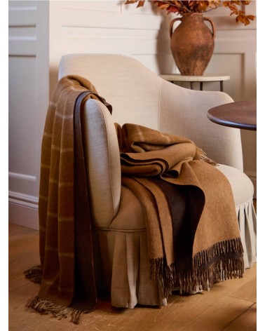 Plaid Herringbone Check Camel / Chocolat - Couverture en laine mérinos Bronte by Moon un plaid cocooning couverture chaude do...