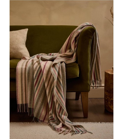 Merino Decke Santa Cruz Pink / Khaki - Wolldecke, Kuscheldecke Bronte by Moon Schafwolldecke warme Woll Decken Sofa wohndecke...