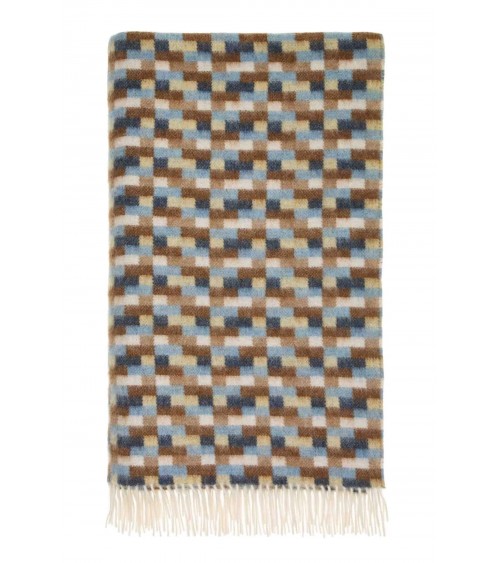 Merino Decke Bricks Blue / Camel - Wolldecke, Kuscheldecke Bronte by Moon Schafwolldecke warme Woll Decken Sofa wohndecke kaufen