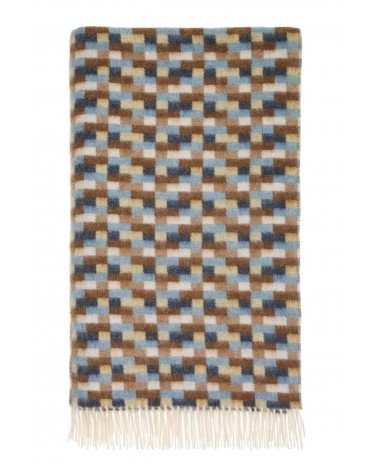 Plaid Bricks Blue / Camel - Couverture en laine mérinos Bronte by Moon un plaid cocooning couverture chaude douce plaide lit