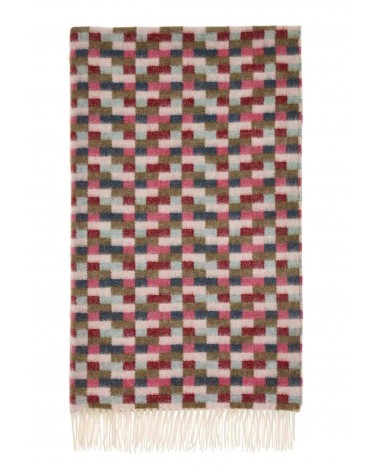 Plaid Bricks Pink / Khaki - Couverture en laine mérinos Bronte by Moon un plaid cocooning couverture chaude douce plaide lit