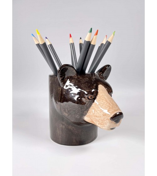 Black Bear - Animal Pencil pot & Flower pot Quail Ceramics pretty pen pot holder cutlery toothbrush makeup brush