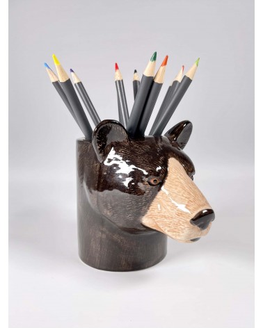 Black Bear - Animal Pencil pot & Flower pot Quail Ceramics pretty pen pot holder cutlery toothbrush makeup brush