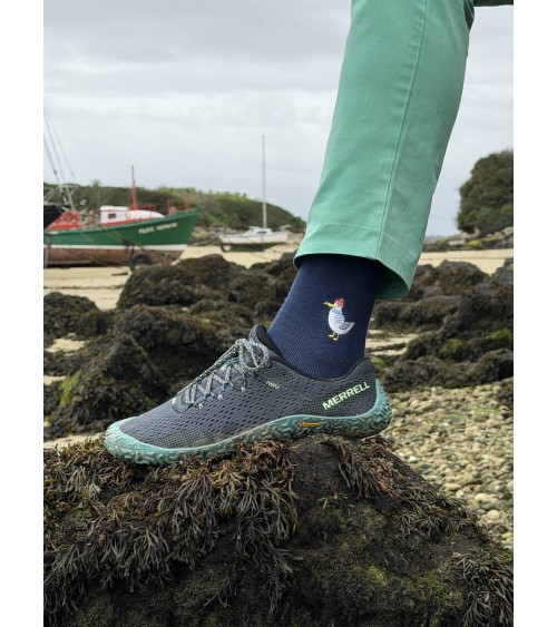 BeSeagull - Chaussettes bleues avec motif Mouette brodé Besocks jolies pour femme originales pour homme chausset rigolotes dr...