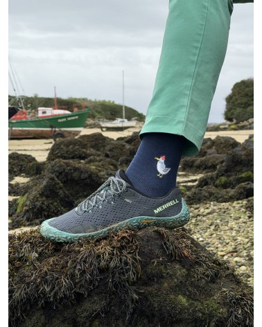 BeSeagull - Calzini blu con motivo gabbiano ricamato Besocks calze da uomo per donna divertenti simpatici particolari