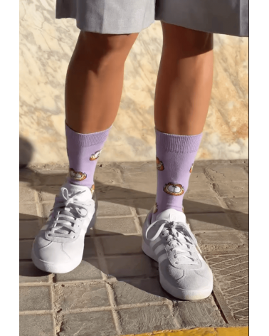 BeGarfield Faces Mauve - Chaussettes Garfield en coton bio Besocks jolies pour femme originales pour homme chausset rigolotes...