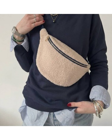 Bauchtasche mit Wickeltasche - Summer - Bouclé Stoff beige Mellipou trendig schweiz kaufen kitatori