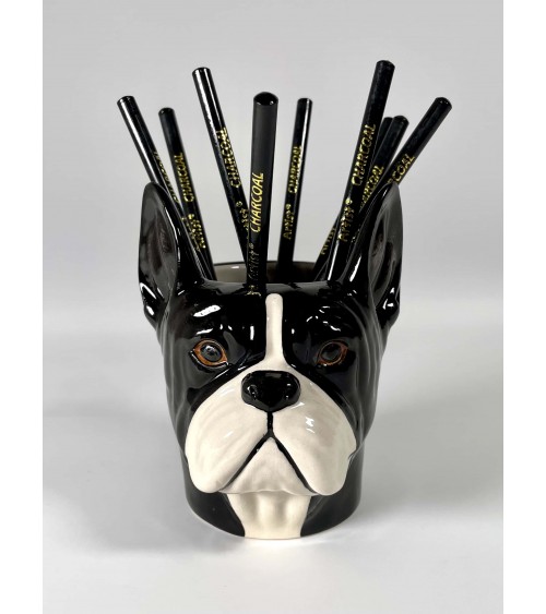 Bouledogue Français - Porte crayon & stylo, Petit pot de fleur Quail Ceramics bureau original design pour plantes intérieur à...