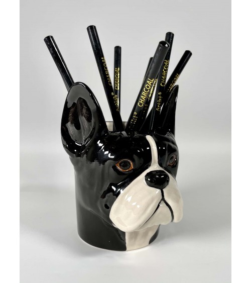 Bouledogue Français - Porte crayon & stylo, Petit pot de fleur Quail Ceramics bureau original design pour plantes intérieur à...