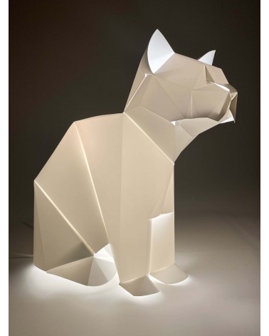 Tisch Leuchte Katze matt Kabel Porzellan weiß Dekoration Beleuchtung Tier Design 