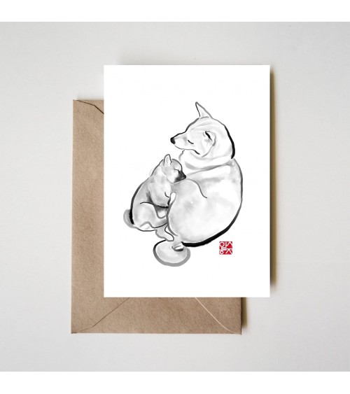 Carte de Voeux - Shiba - Câlin avec maman Rice&Ink Cartes de Voeux design suisse original