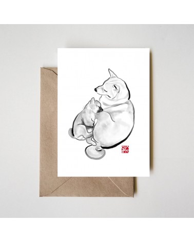 Grußkarte - Shiba - Kuscheln mit Mama Rice&Ink glückwunschkarte zur hochzeit geburt zum geburtstag kaufen