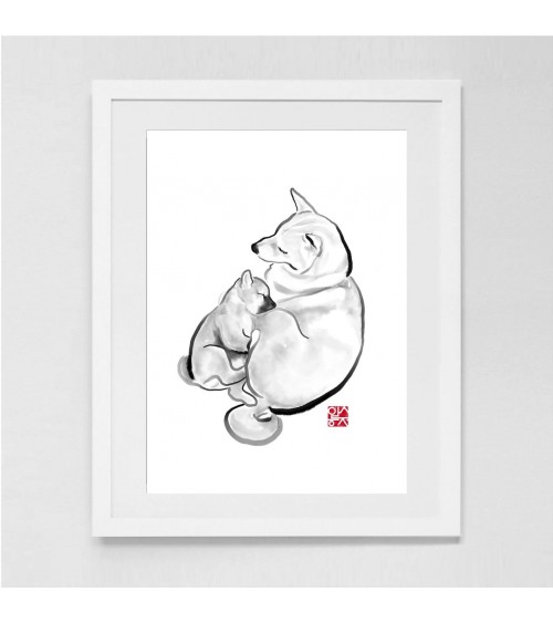 Poster - Shiba - Câlin avec maman Rice&Ink Posters design suisse original
