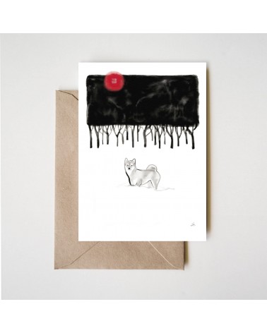 Greeting Card - Shiba - Winter Forest Rice&Ink happy birthday wishes for a good friend congratulations cards