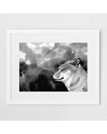 Poster - Shiba - Jour de pluie Rice&Ink mural affiche posters muraux design deco salon cuisine chambre enfant