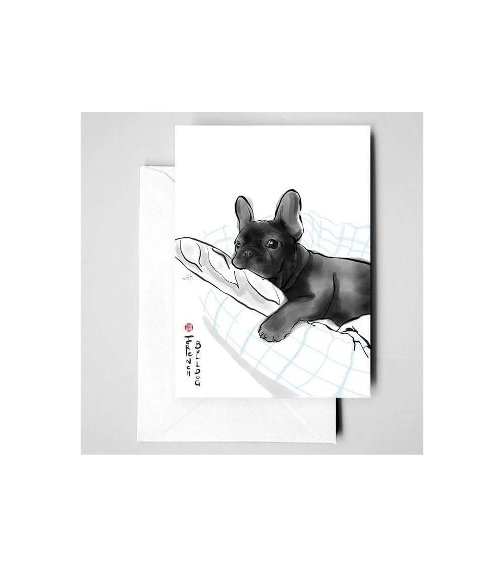 Greeting Card - French Bulldog Puppy Rice&Ink happy birthday wishes for a good friend congratulations cards