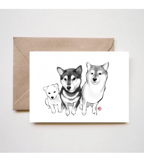 Greeting Card - Three Musketeers Shiba Inu Rice&Ink happy birthday wishes for a good friend congratulations cards