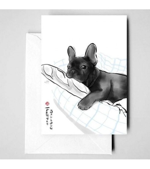 Greeting Card - French Bulldog Puppy Rice&Ink happy birthday wishes for a good friend congratulations cards