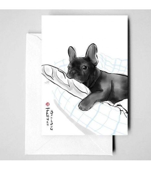 Biglietto d'auguri - Cucciolo Bulldog Francese Rice&Ink spiritoso auguri buon compleanno matrimonio di nascita bimbo di natale