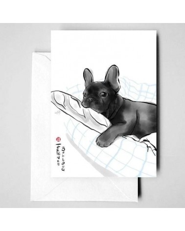 Biglietto d'auguri - Cucciolo Bulldog Francese Rice&Ink spiritoso auguri buon compleanno matrimonio di nascita bimbo di natale