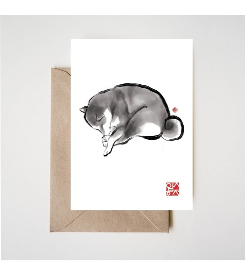 Greeting Card - Curled up Shiba Inu Rice&Ink happy birthday wishes for a good friend congratulations cards